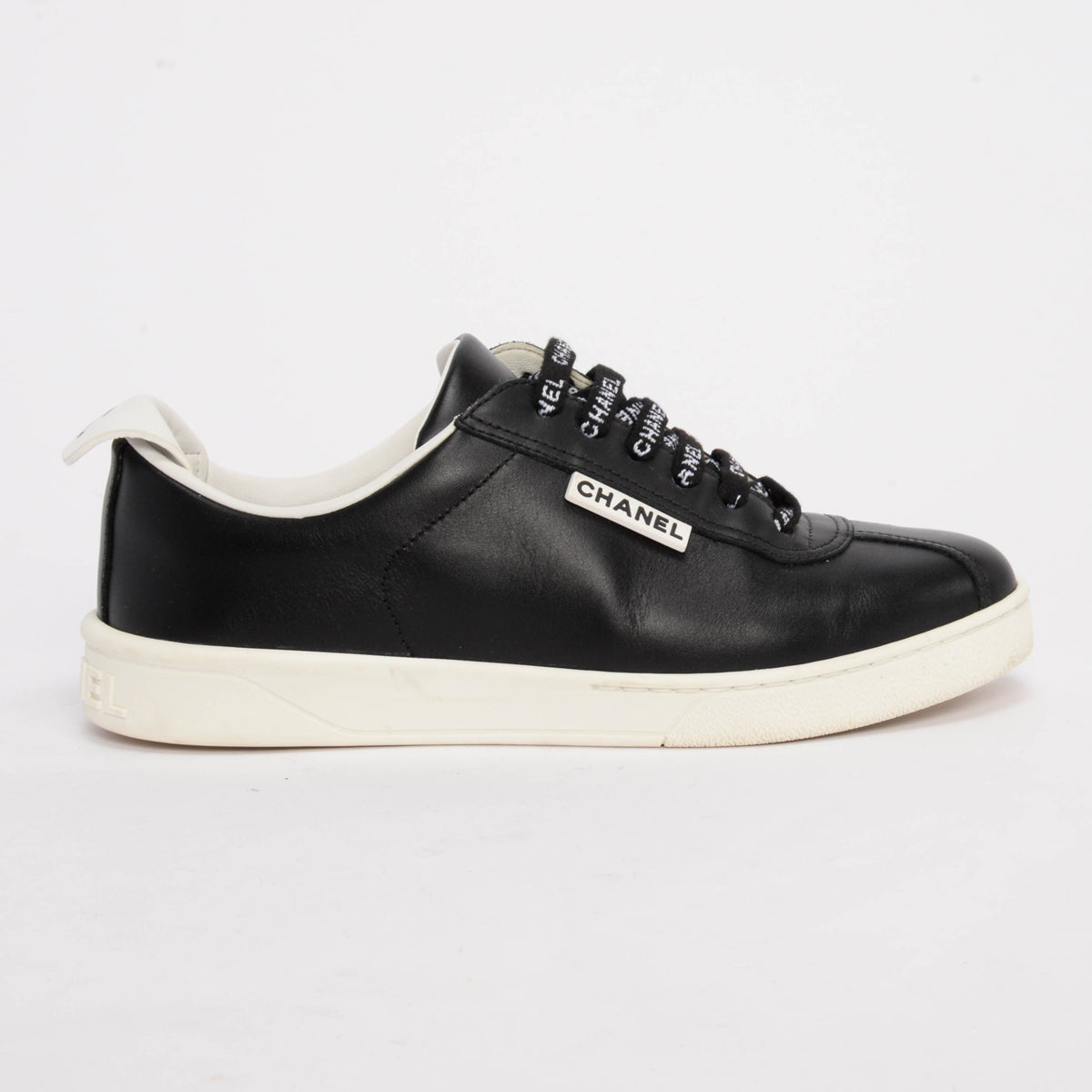 Chanel Black Calfskin Weekender Logo Sneakers 36