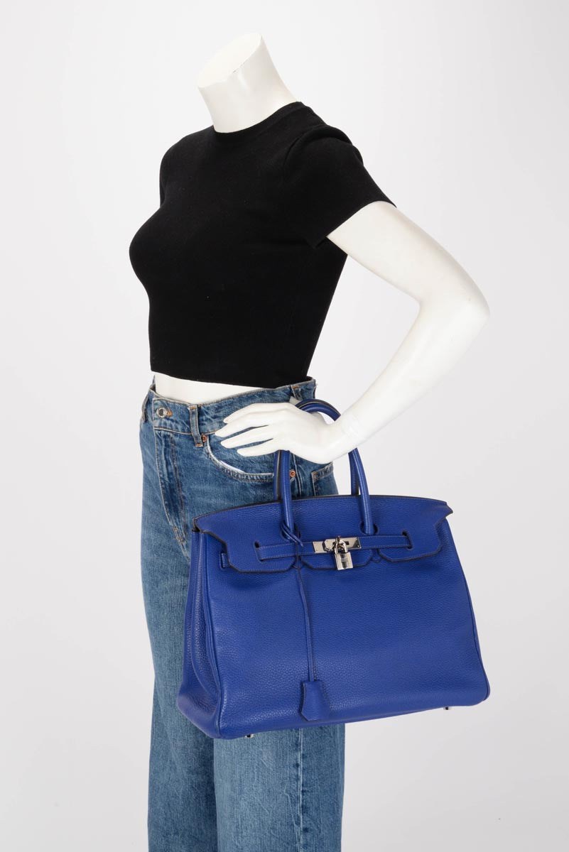 Hermes Bleu Electrique Togo Birkin 35 PHW