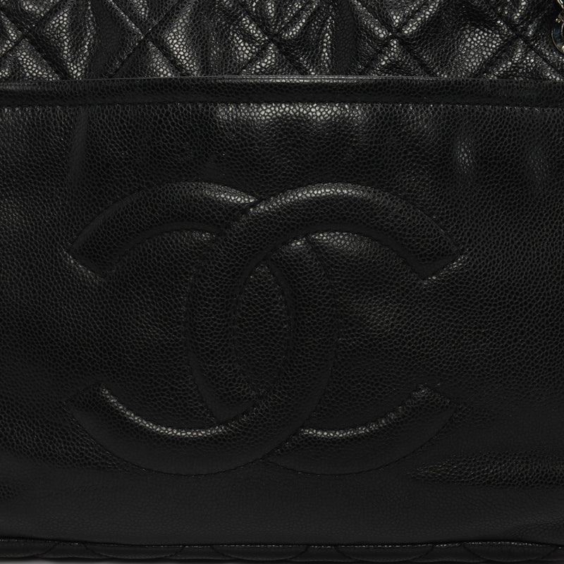 Chanel Black Caviar Leather Timeless CC Tote - Blue Spinach