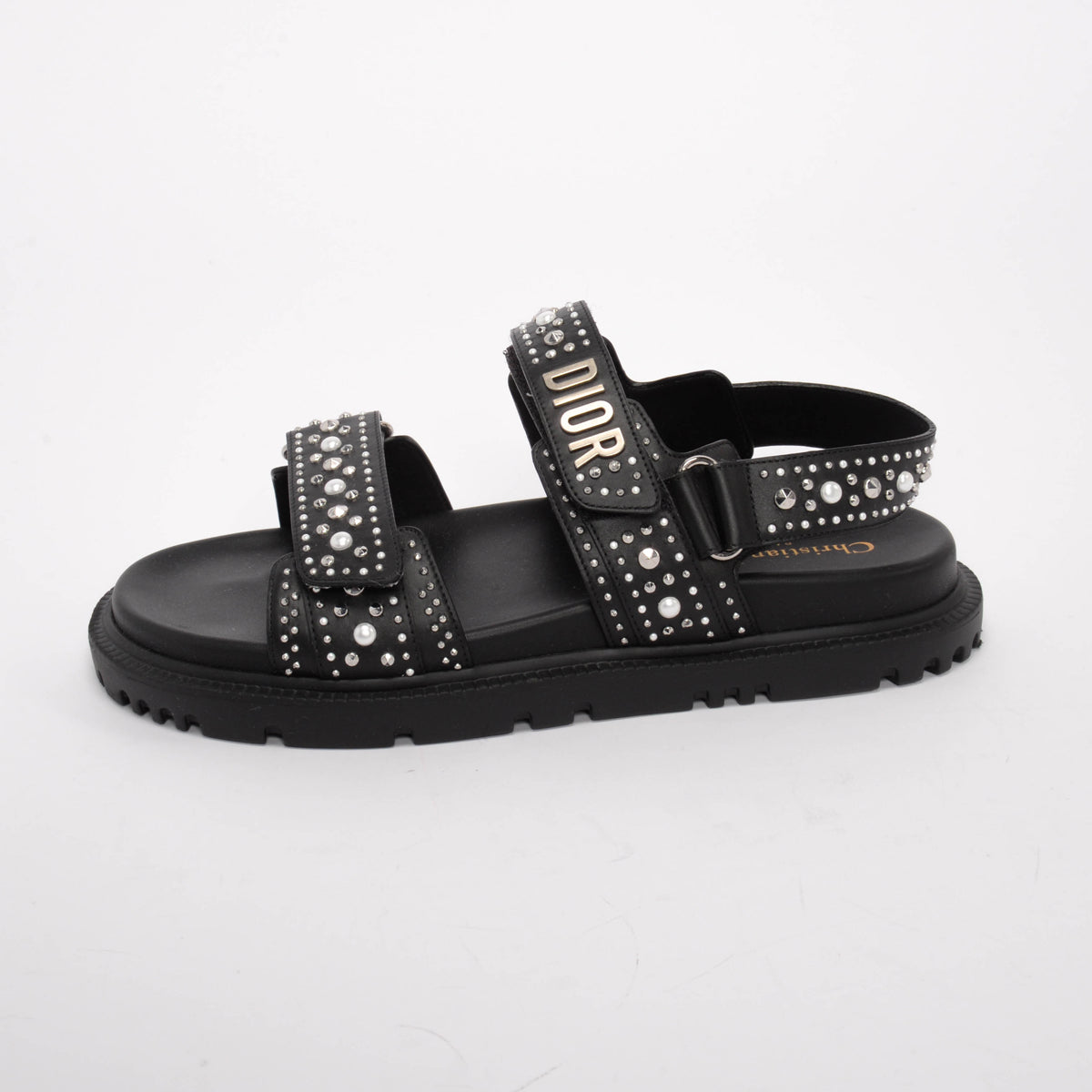 Dior Black Studded Leather Dioract Sandals 39