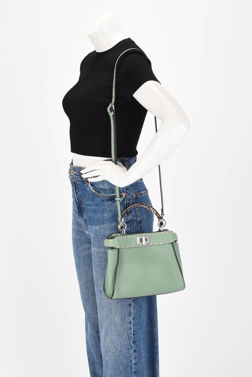 Fendi Mint Selleria Calfskin & Snakeskin Peekaboo Mini Bag