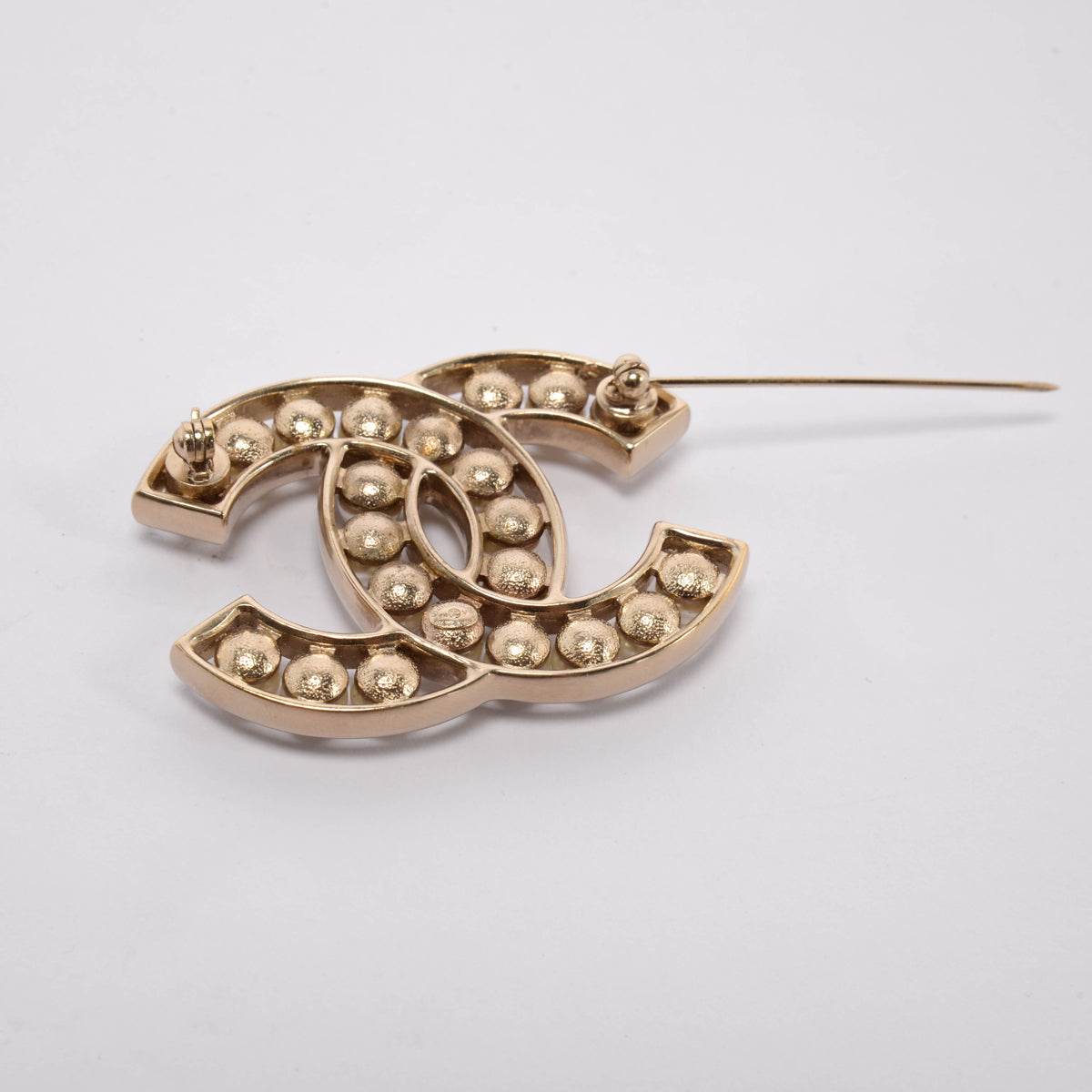 Chanel Light Gold Pearl CC Brooch