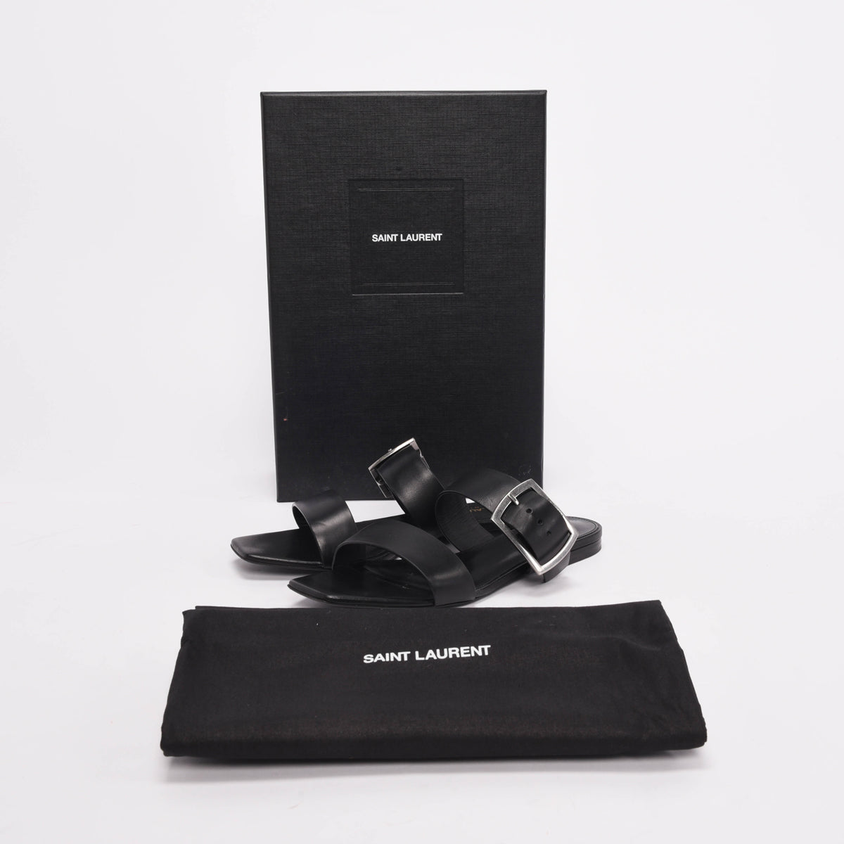 Saint Laurent Black Calfskin Oak Buckle Sandals 37