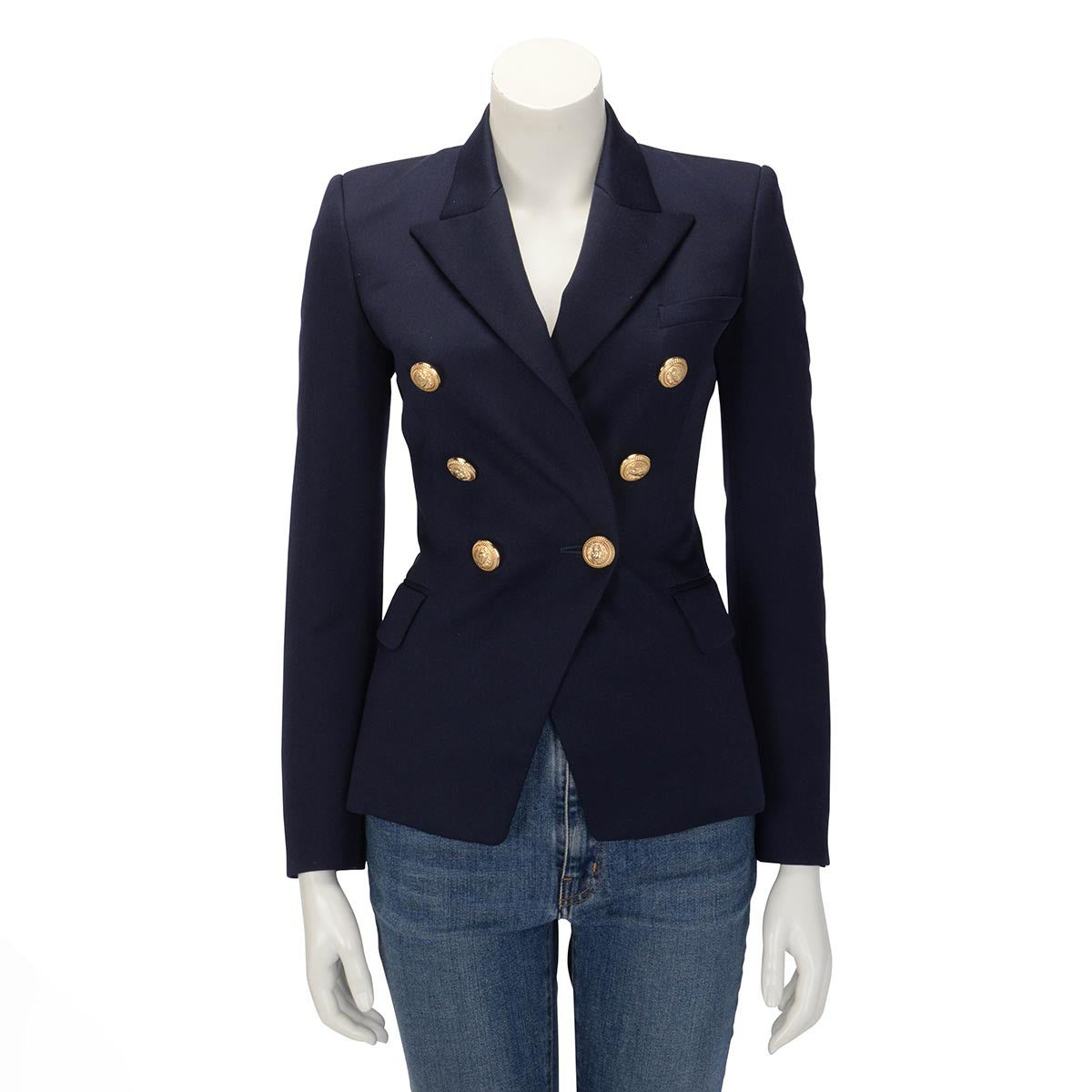Balmain Navy Wool Double Breasted Blazer FR 34