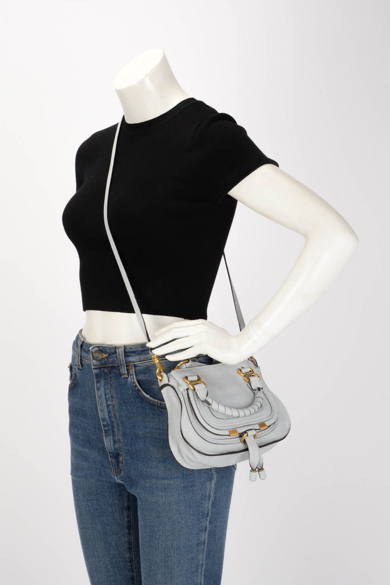 Chloe Pale Blue Grained Calfskin Mini Double Marcie Bag
