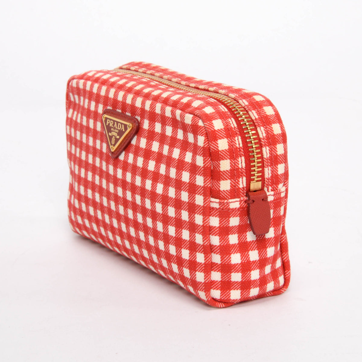 Prada Red & White Gingham Small Cosmetic Case