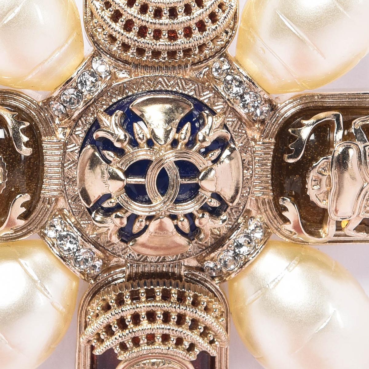 Chanel Light Gold Pearl & Gripoix Scarab Brooch