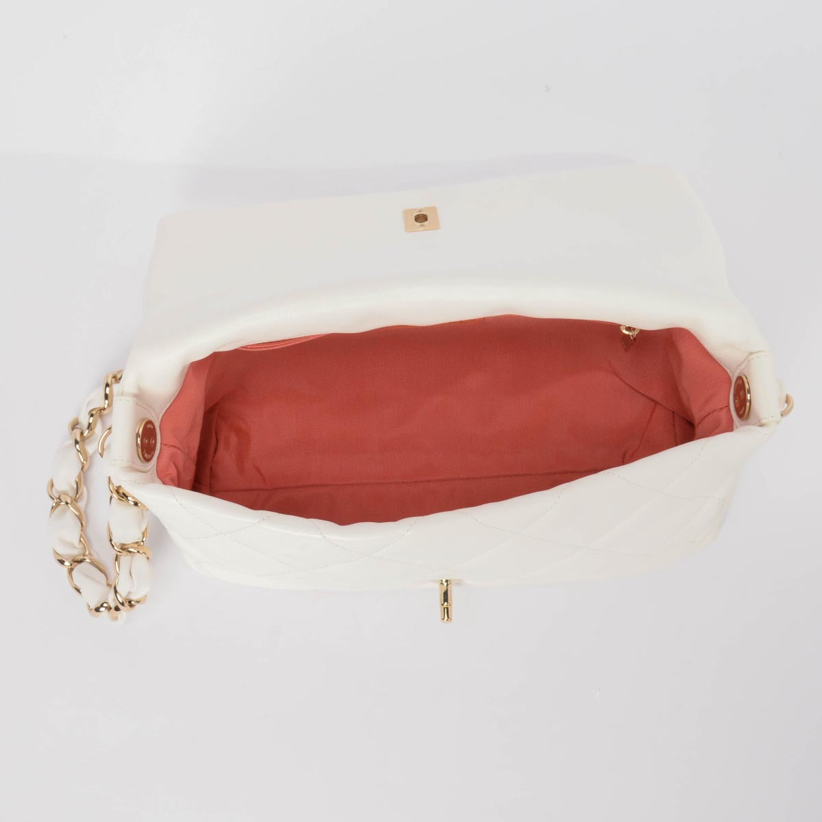Chanel White Quilted Calfskin Large Logo Strap Bag