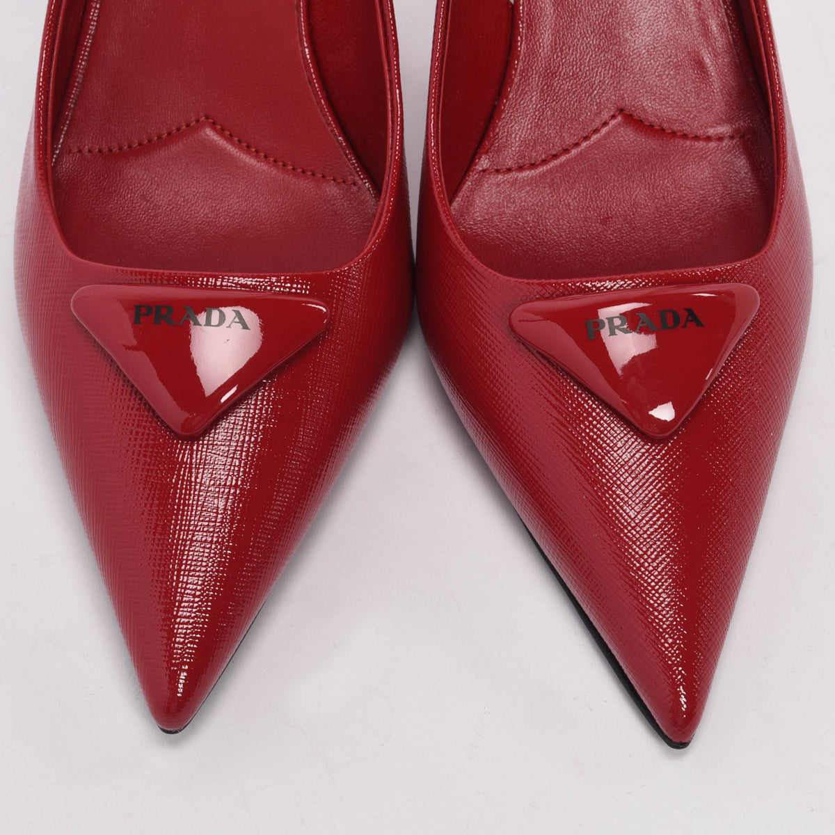 Prada Red Patent Saffiano Logo Slingback Pumps 40