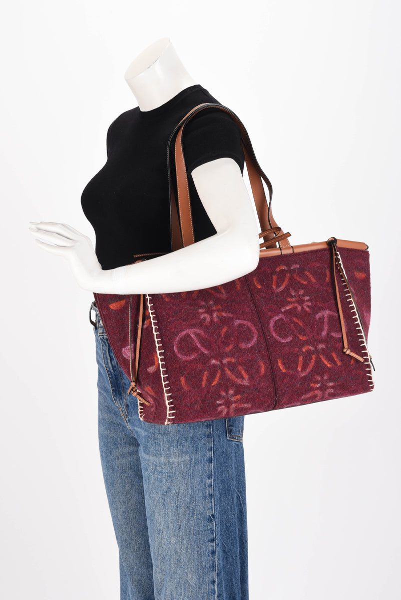 Loewe Burgundy Wool Anagram Cushion Tote