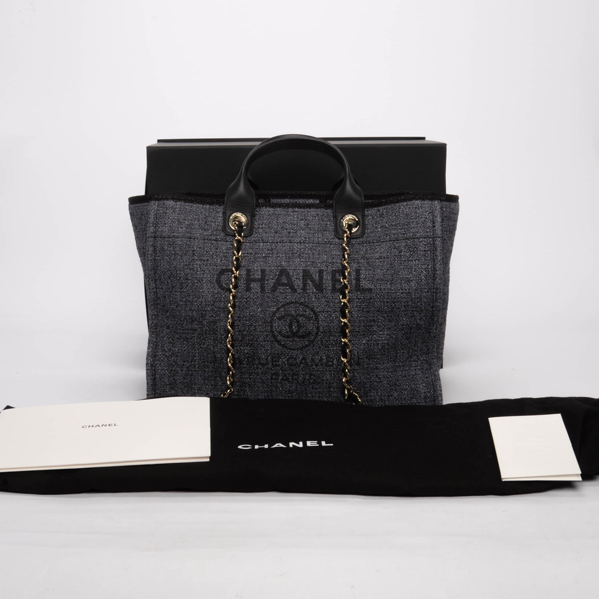 Chanel Blue Glitter Tweed Medium Deauville Tote