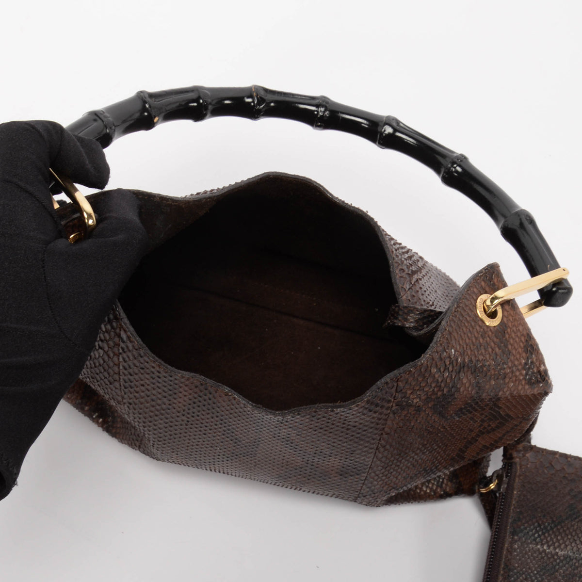 Gucci Brown Python Bamboo Shoulder Bag