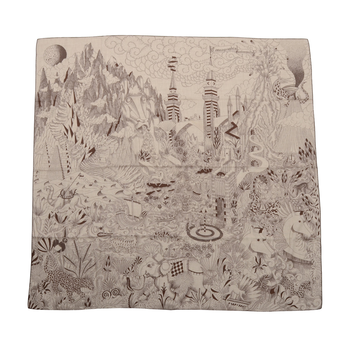 Hermes Brown Cashmere & Silk Cosmographia Universalis Shawl