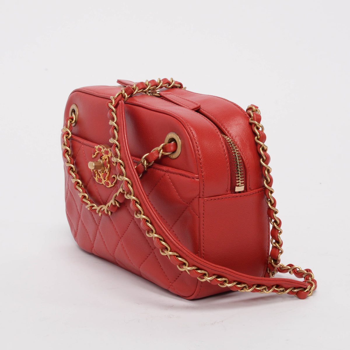 Chanel Red Quilted Lambskin Chain Infinity Camera Case