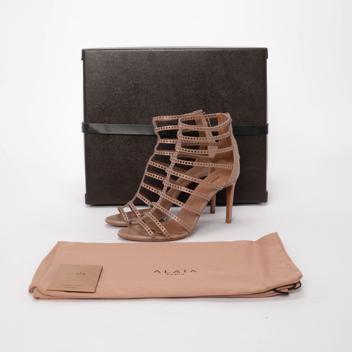 Alaia Nude Laser Cut Calfskin Gladiator Sandals 38