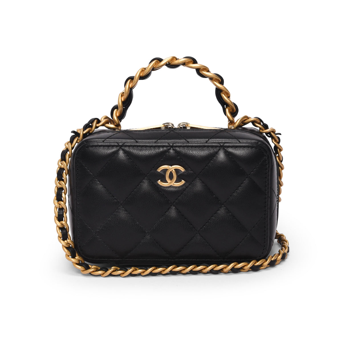 Chanel Black Quilted Lambskin Chain Handle Vanity Bag