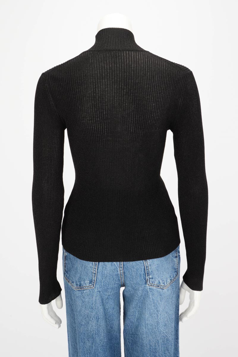 Hermes Black Glitter Ribbed Knit Turtleneck Top FR 34