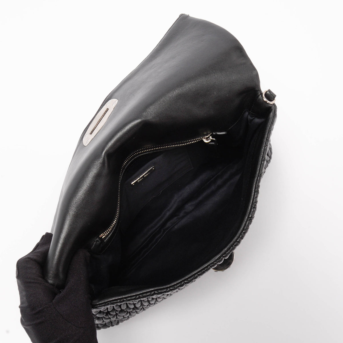 Miu Miu Black Matelasse Nappa Large Crystal Convertible Clutch