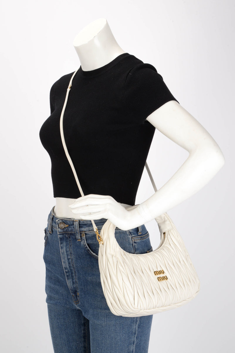 Miu Miu White Nappa Matelasse Medium Wander Bag