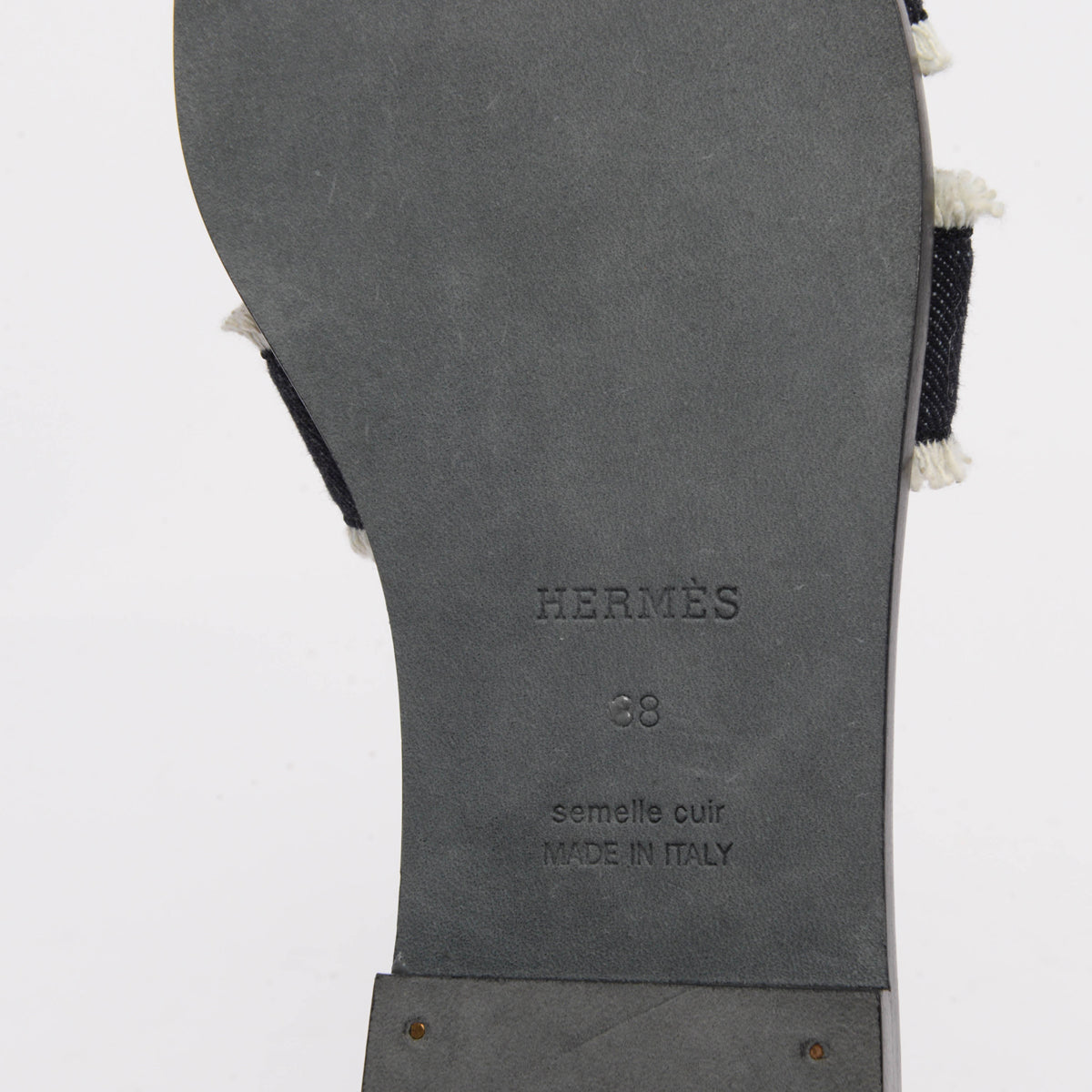 Hermes Bleu Brut Fringed Denim Oran Sandals 38