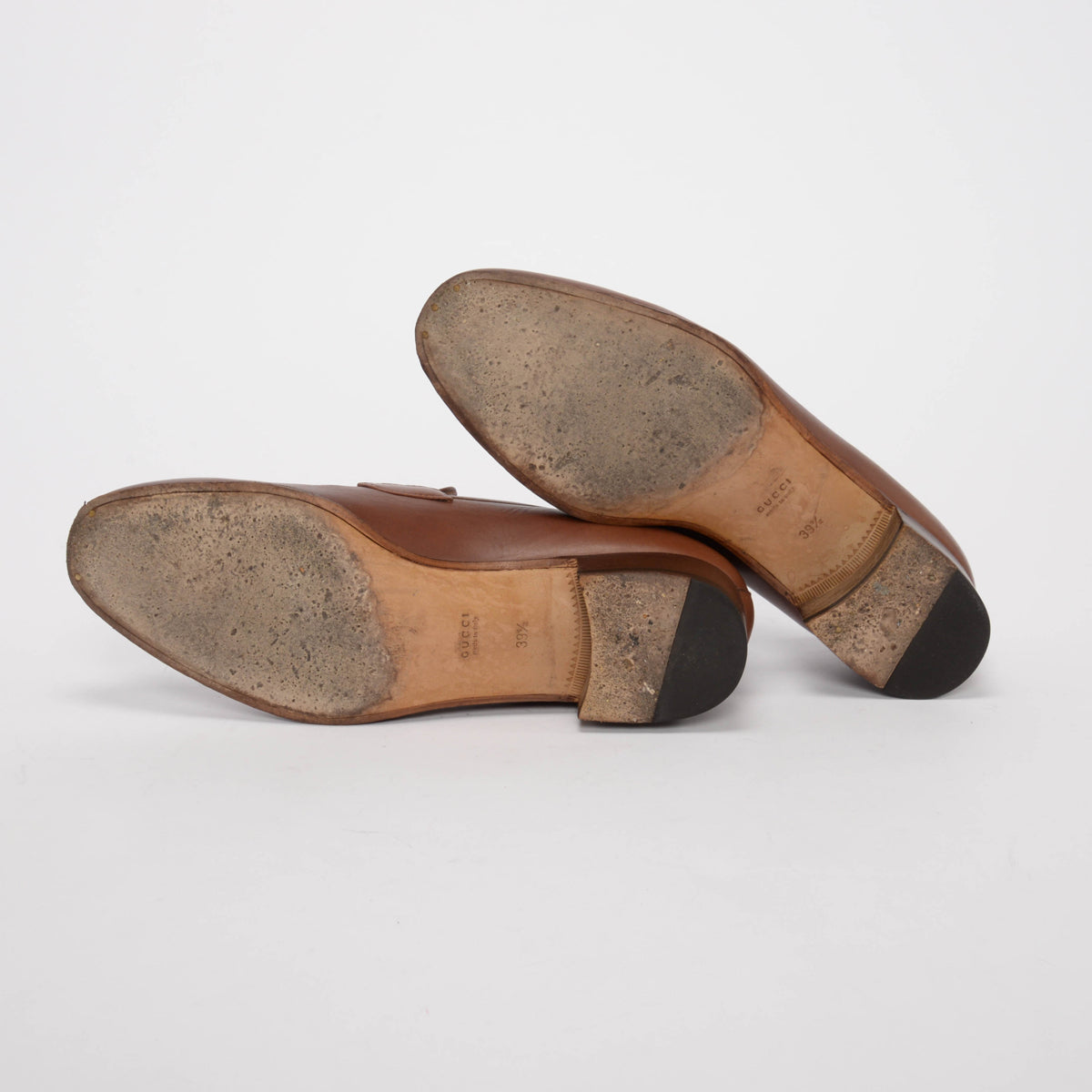 Gucci Brown Leather Paride Web Stripe Loafers 39.5