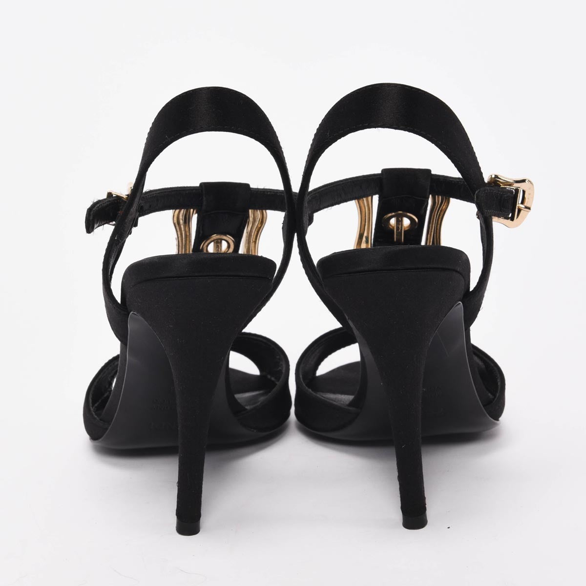 Fendi Black Satin Crystal Buckle Sandals 38