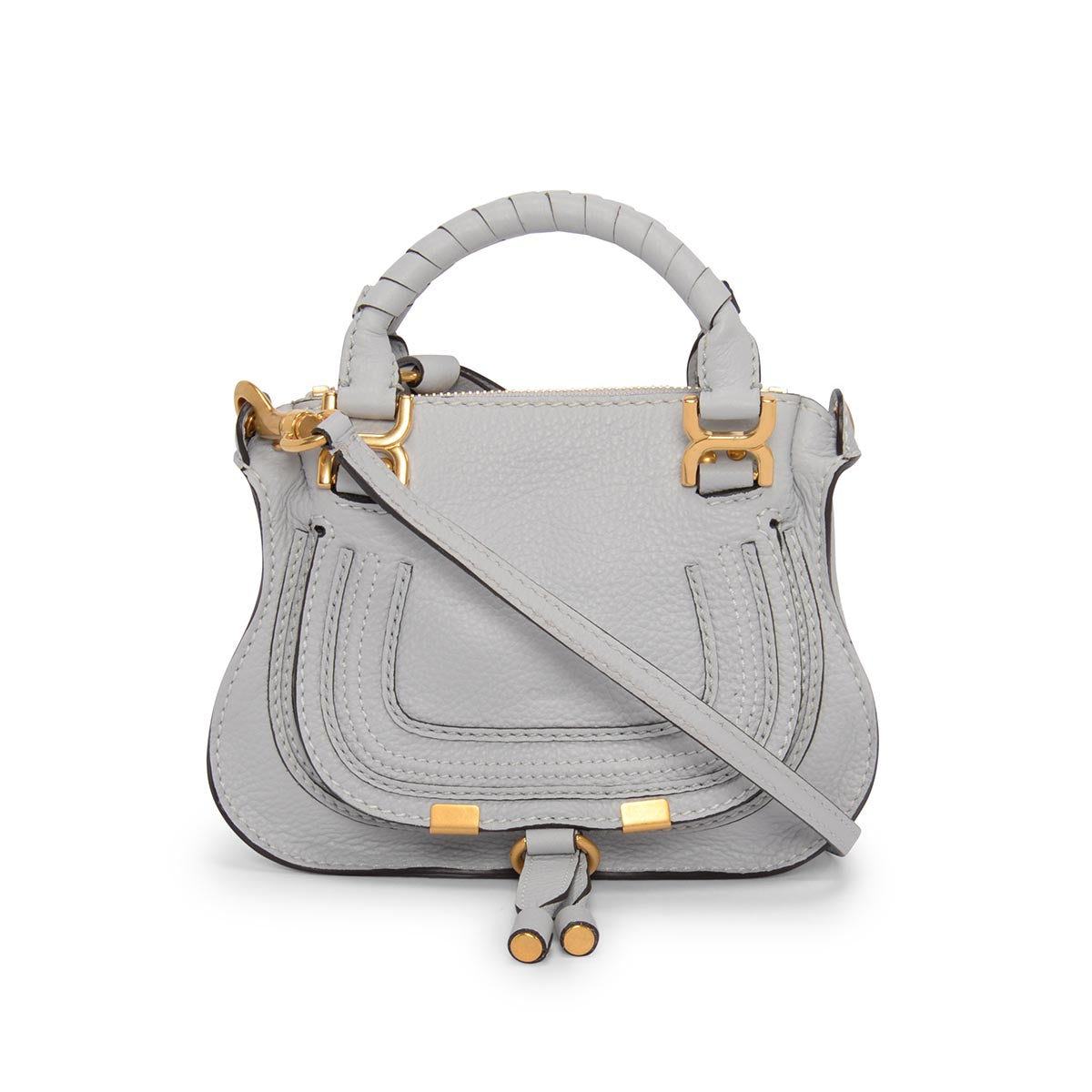 Chloe Pale Blue Grained Calfskin Mini Double Marcie Bag