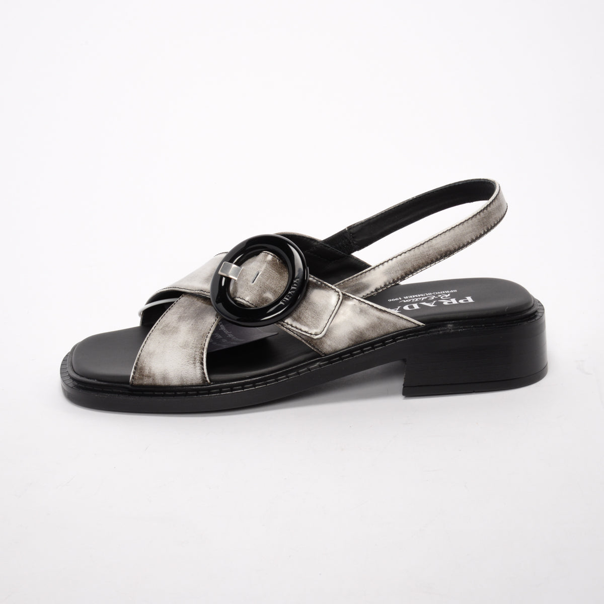 Prada White Brushed Calfskin Buckle Sandals 39