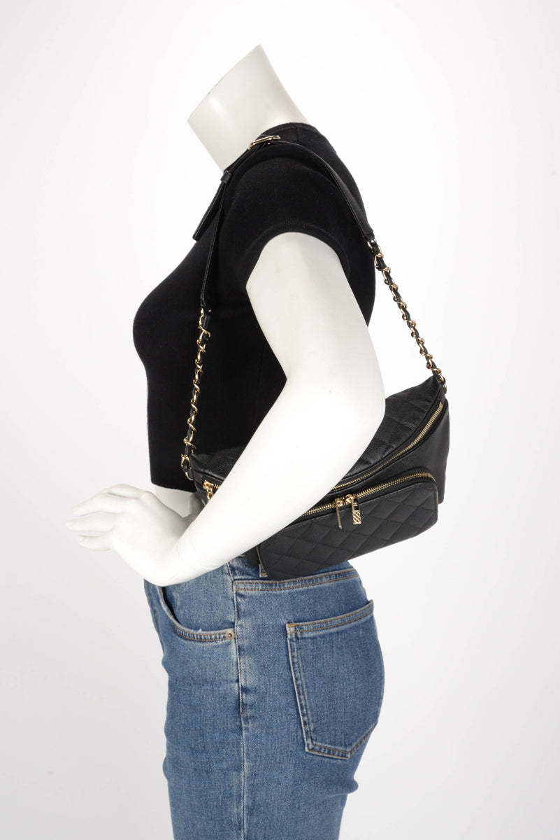 Chanel Black Quilted Caviar Business Affinity Waist Belt Bag