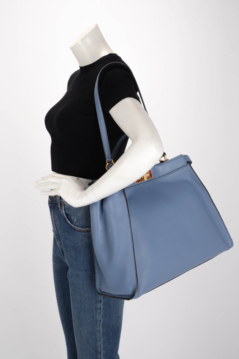 Fendi Light Blue & Tortoiseshell Calfskin Large Peekaboo Bag