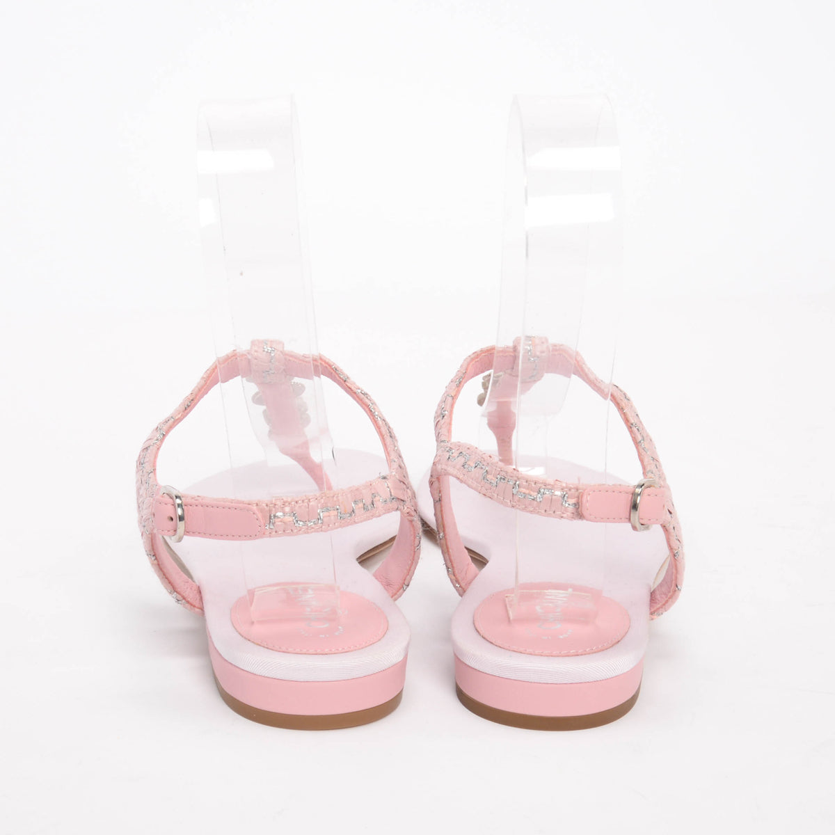 Chanel Pink Raffia CC Charms Thong Sandals 37