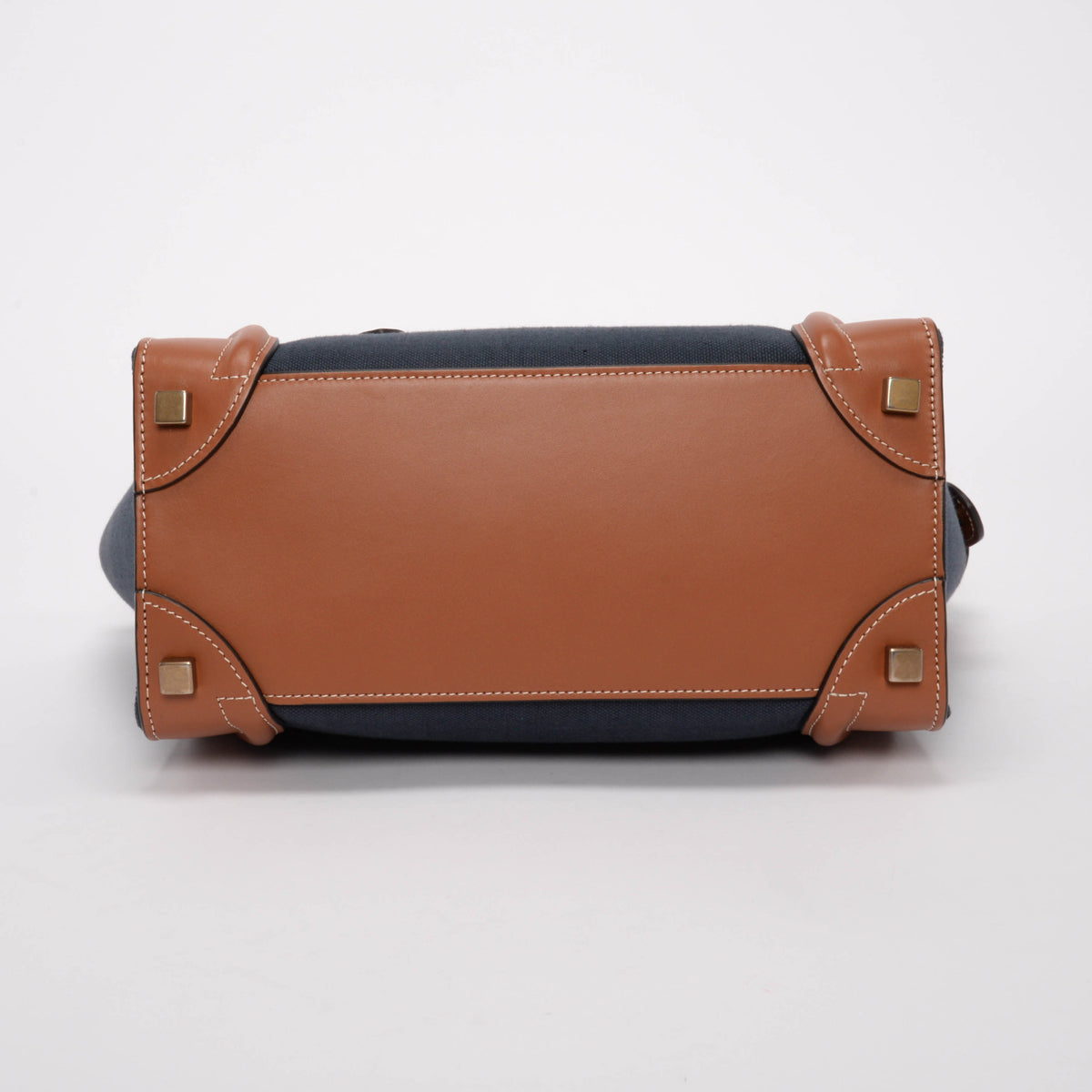 Celine Tan & Navy Canvas & Leather Micro Luggage Tote