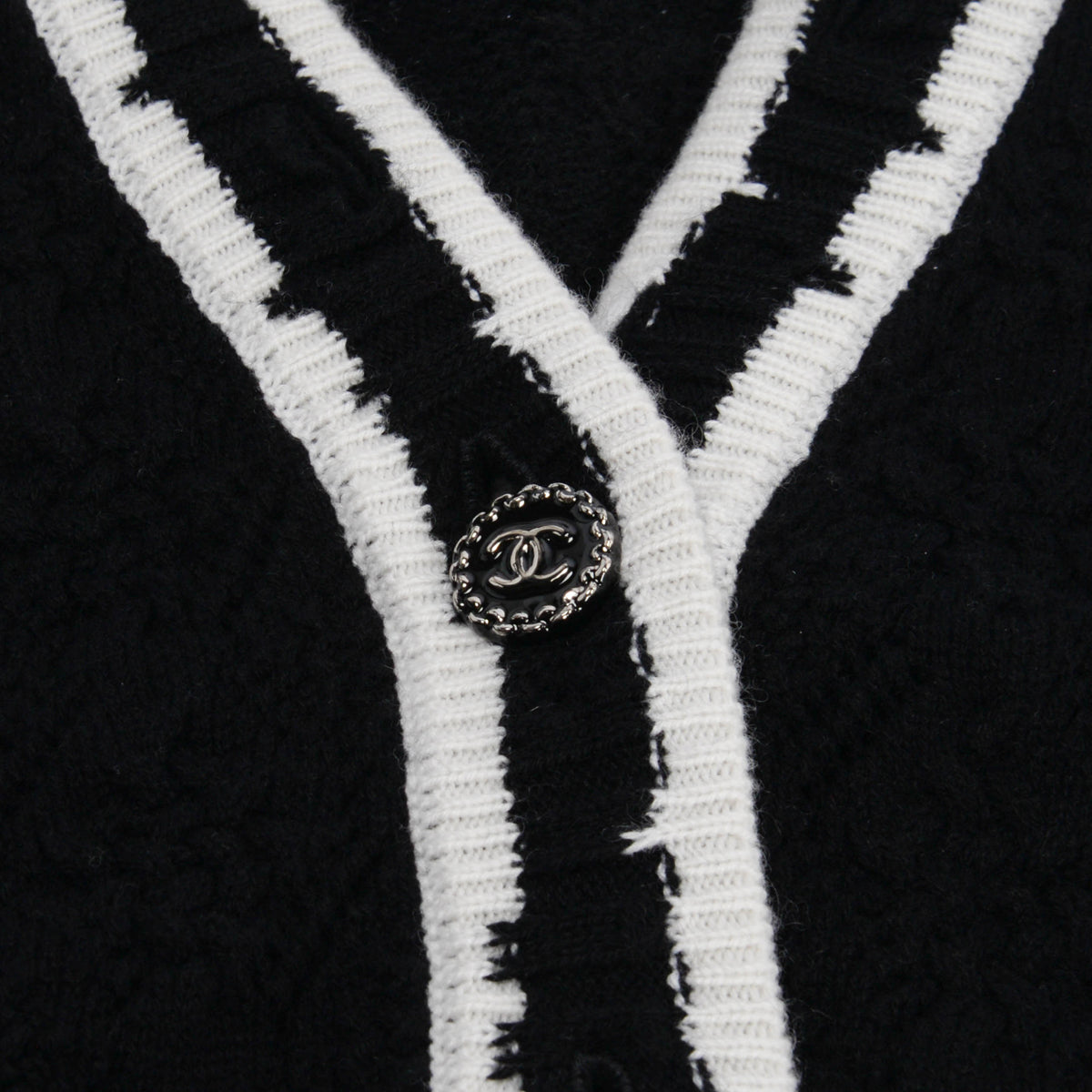 Chanel Black & White Cashmere Knit Striped CC Cardigan FR 38