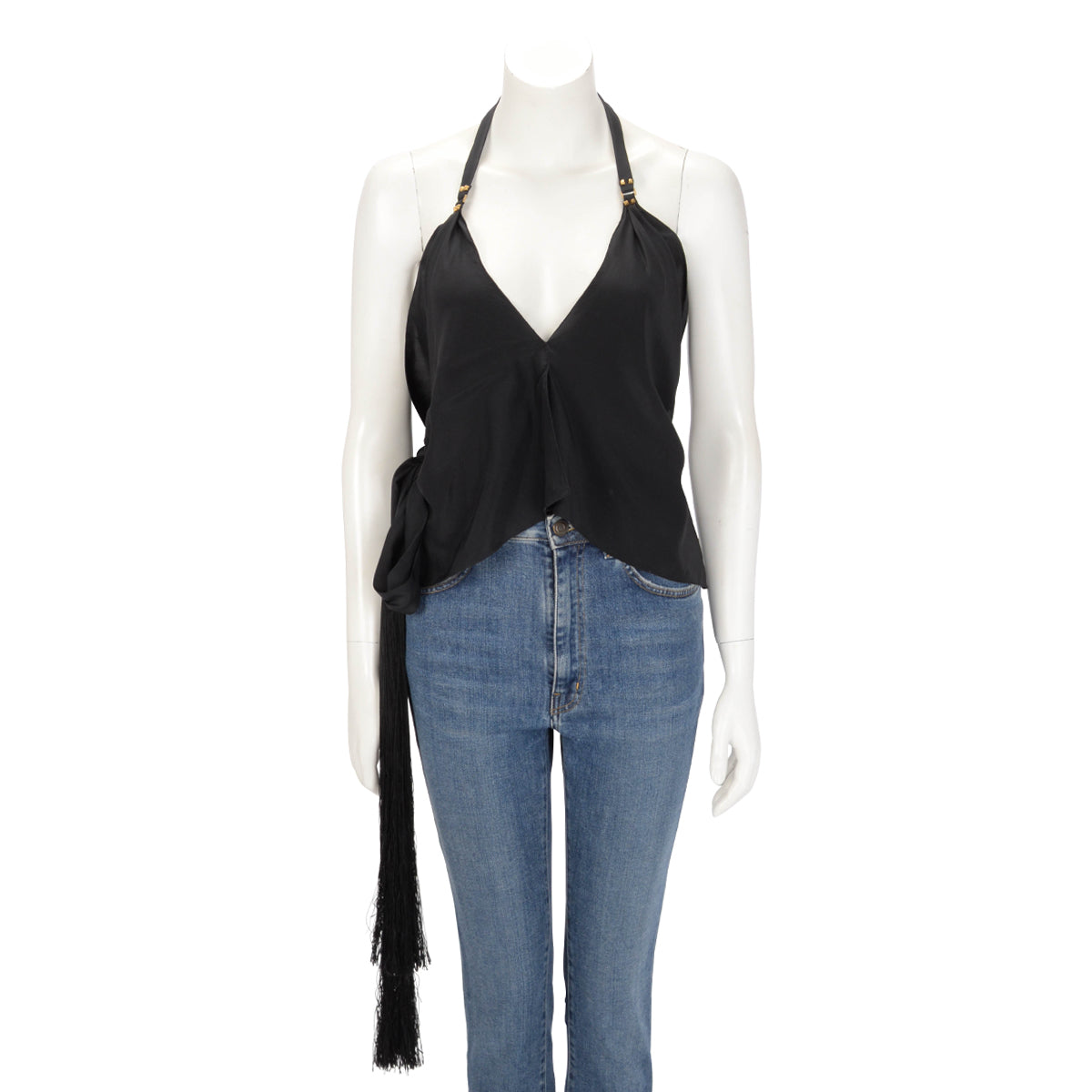Gucci Black Silk Halter Neck Tassel Top IT 38