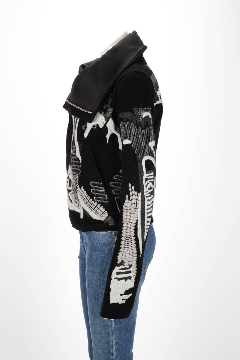 Rick Owens Black Cashmere Embroidered Biker Jacket IT 42
