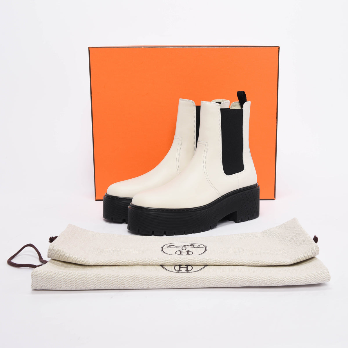 Hermes Beige Glaise Calfskin Harrow Ankle Boots 39