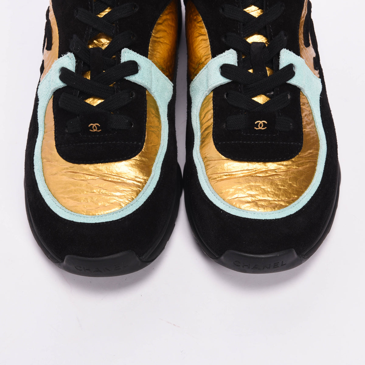 Chanel Gold Mixed Fibers CC Trainer Sneakers 40