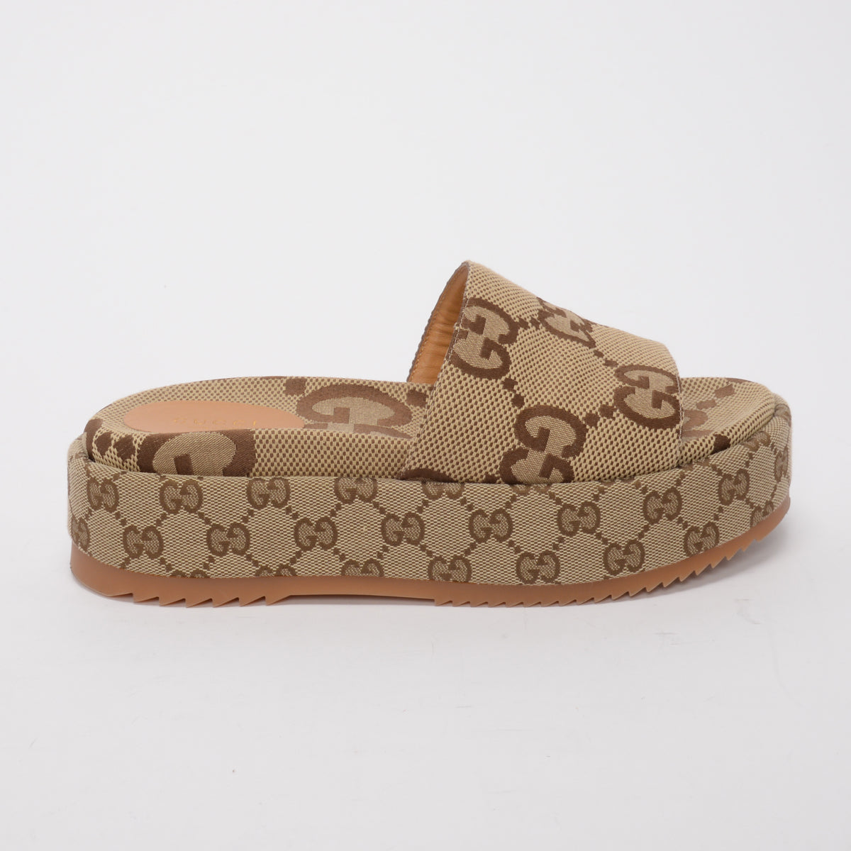 Gucci Beige GG Canvas Platform Slide Sandals 38