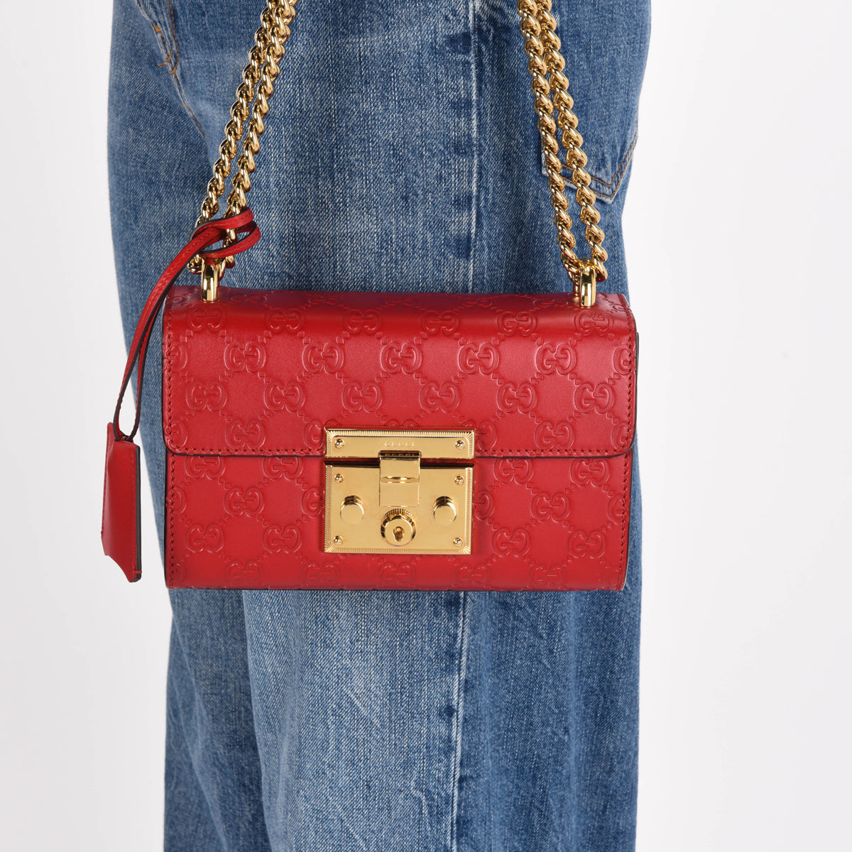 Gucci Red Guccissima Small Padlock Bag