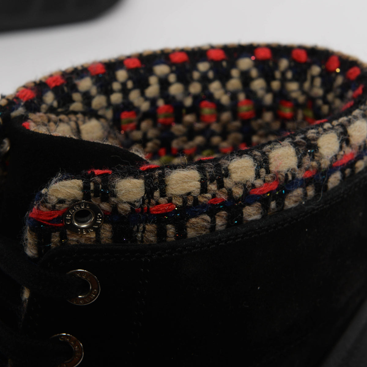 Chanel Black Suede Tweed Trim High-Top Sneakers 38