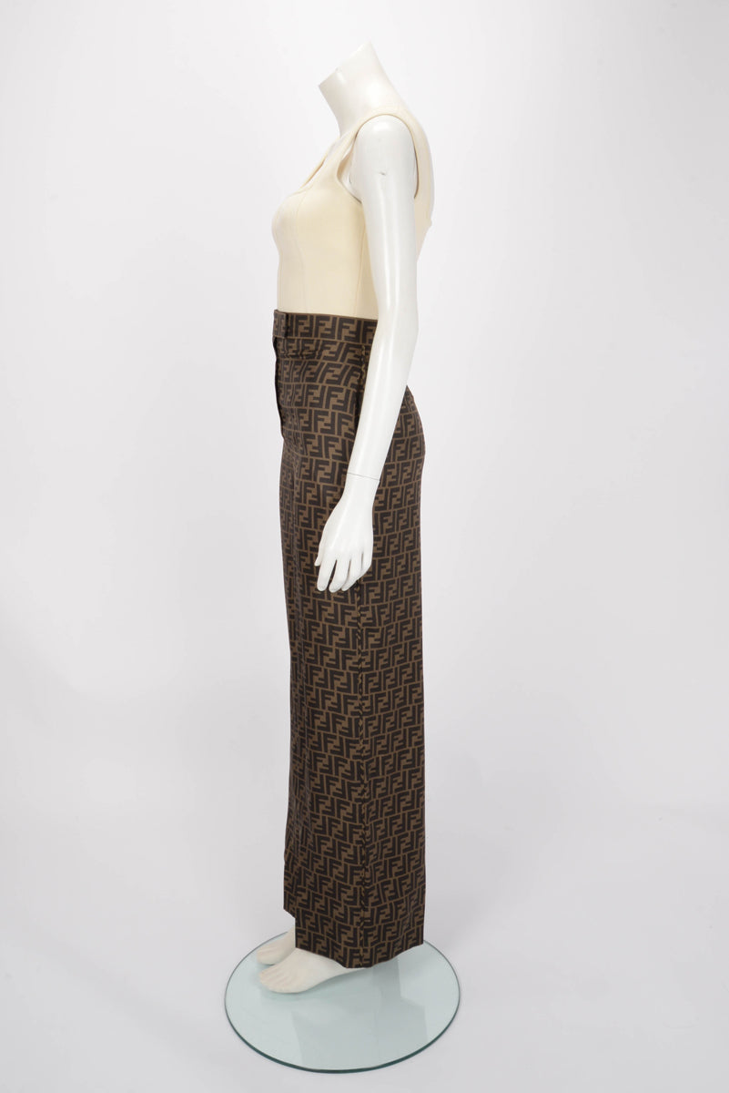 Fendi Tobacco Silk FF Monogram Pleated Pants IT 36