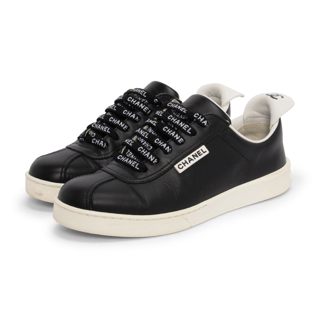 Chanel Black Calfskin Weekender Logo Sneakers 36