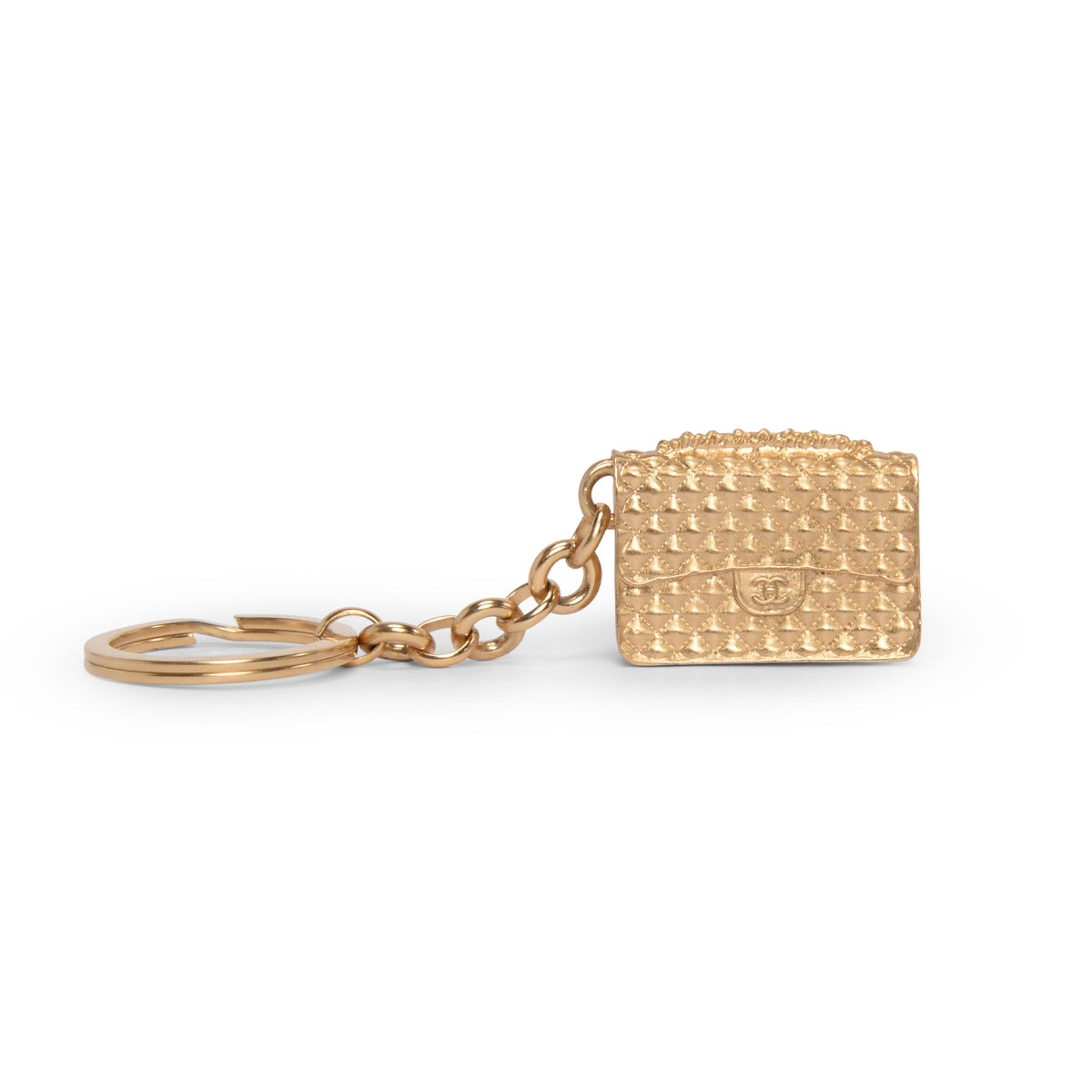 Chanel Light Gold Metal Quilted Flap Bag Key Ring