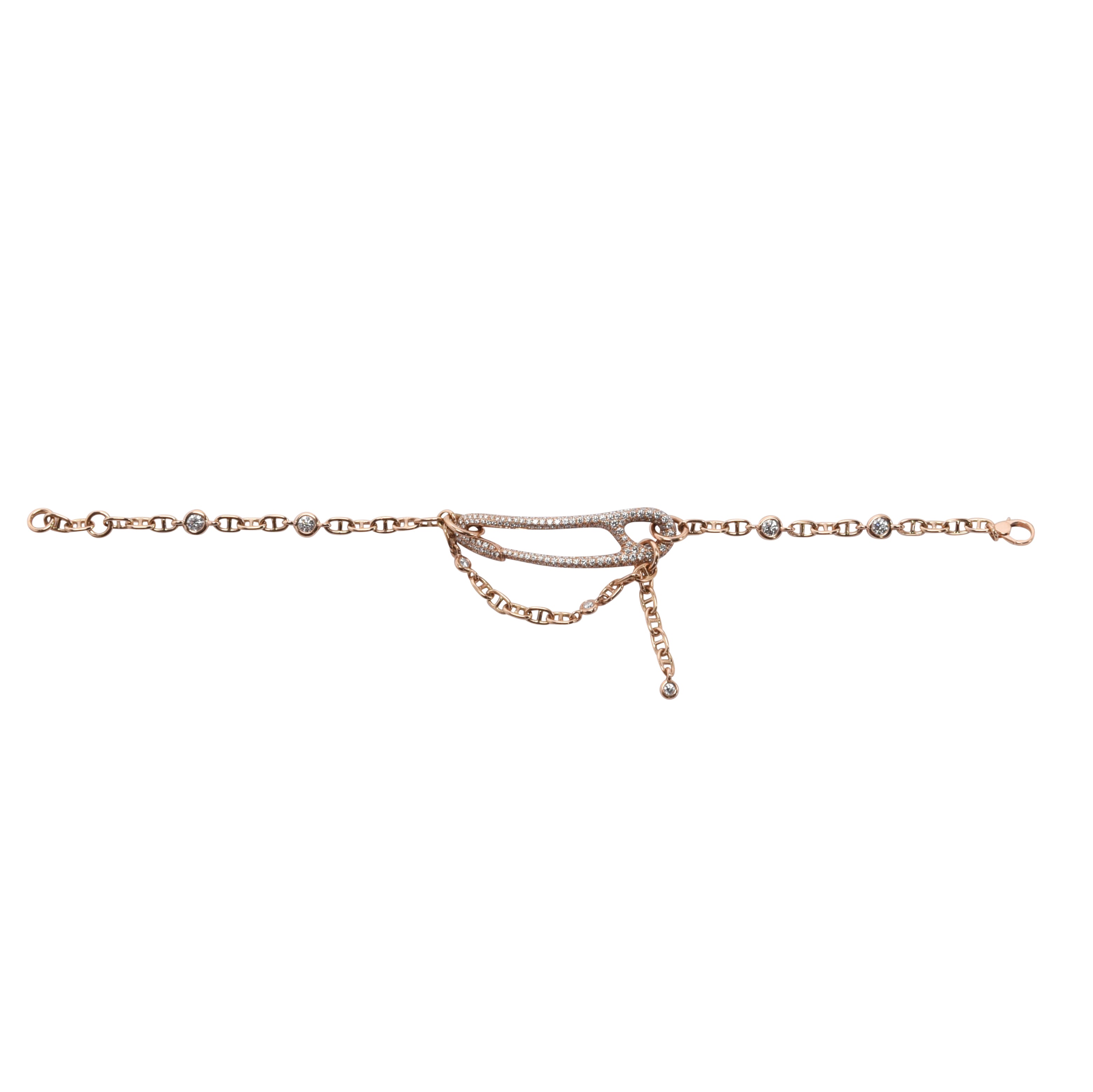 Hermes 18k Rose Gold & Diamond Chaine D'Ancre Punk Bracelet