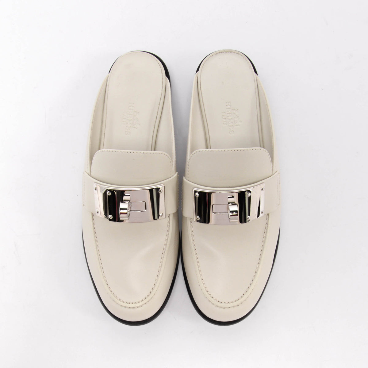 Hermes Blanc de Paris Calfskin Lota Mules 36