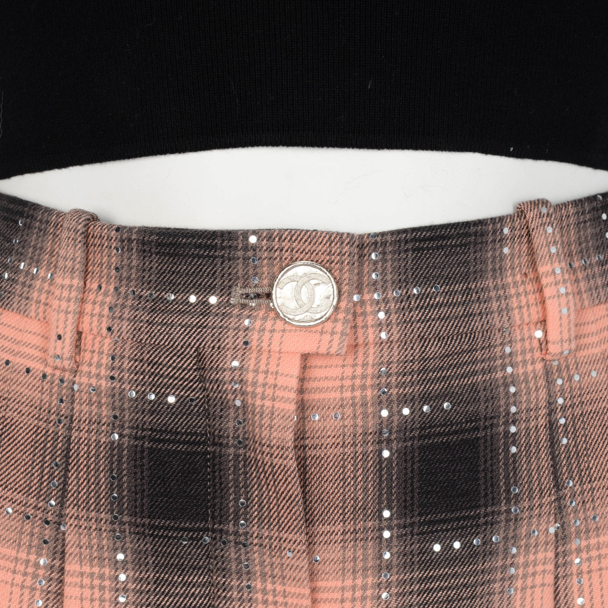 Chanel Pink & Black Cotton Check Sequined Pants FR 38