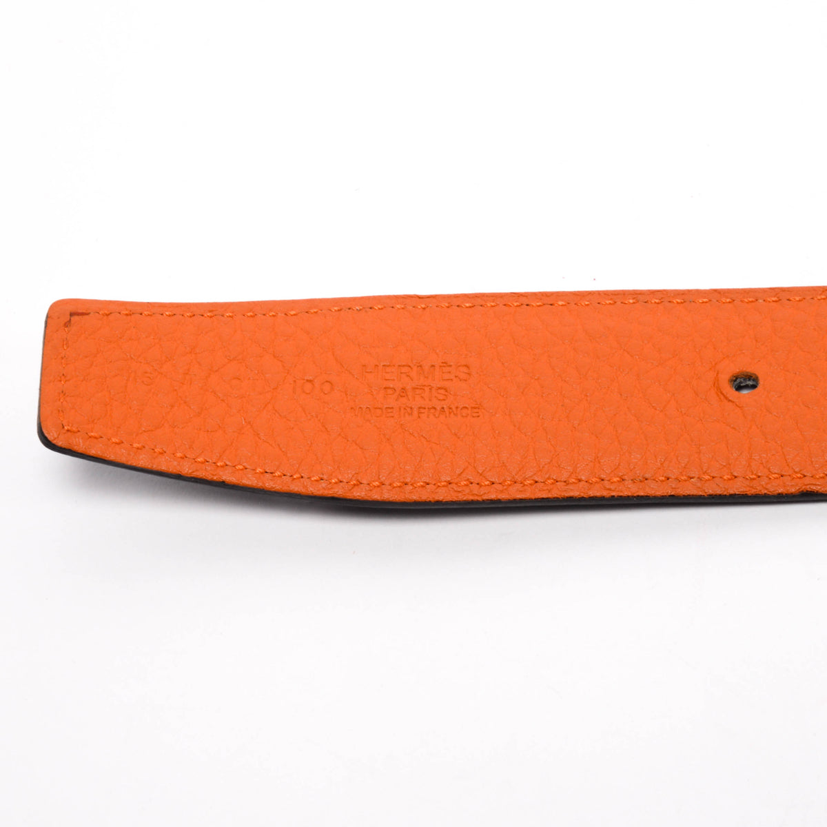 Hermes Black & Orange Box Calf & Togo Reversible H Buckle Belt