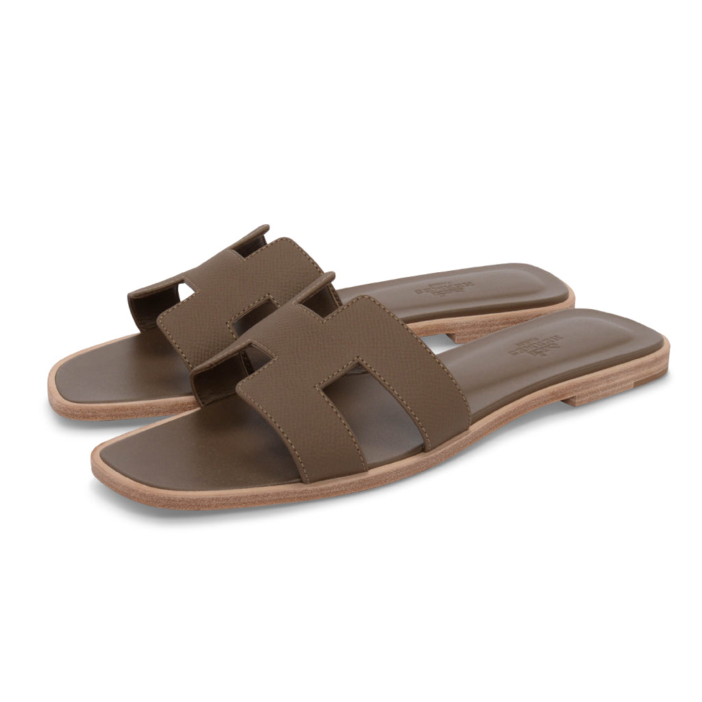 Hermes Etoupe Epsom Oran Sandals 39.5