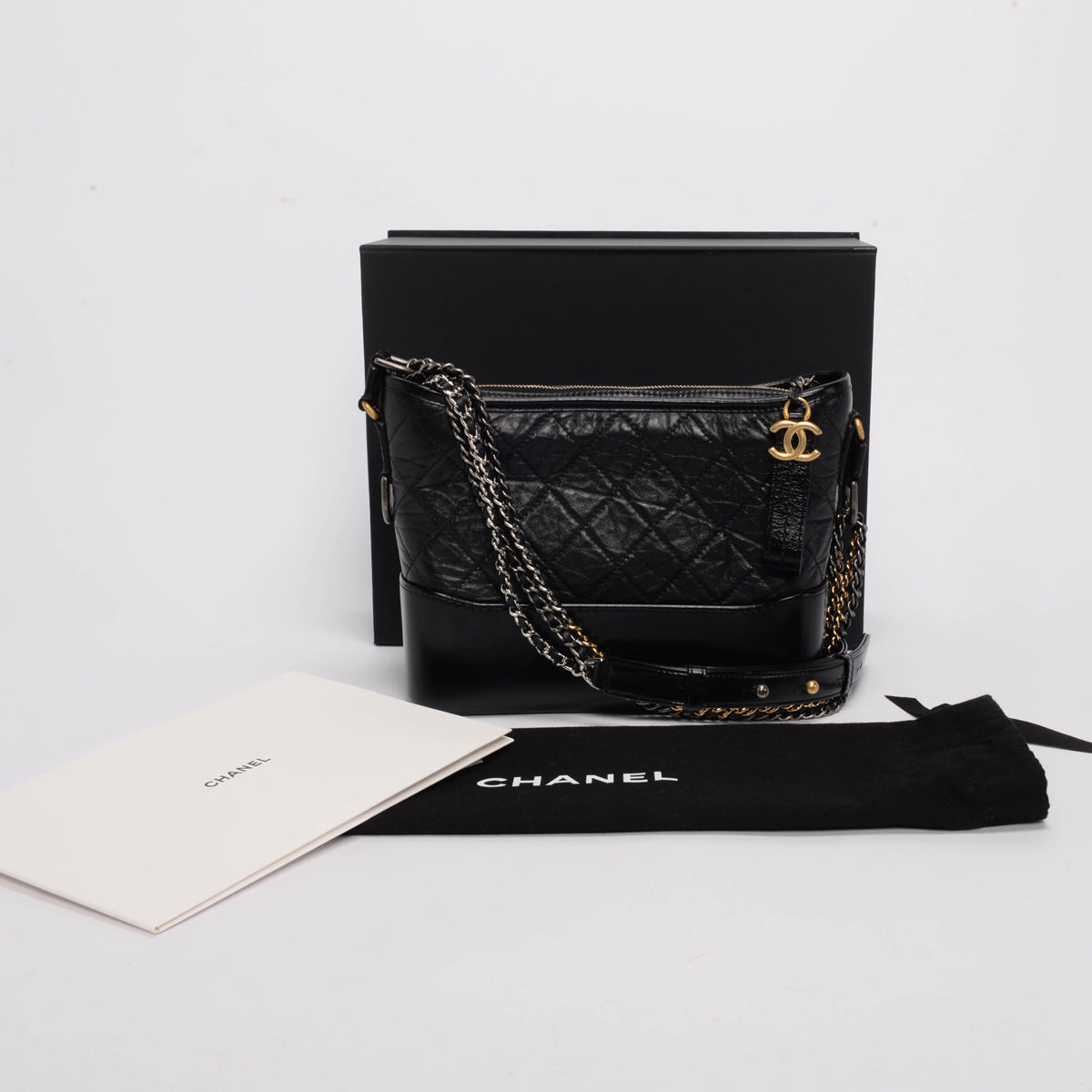 Chanel Black Aged Calfskin Medium Gabrielle Hobo Bag