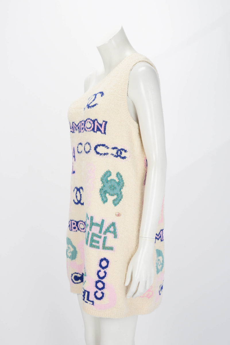 Chanel Multi Colour Cotton Logo One Shoulder Mini Dress FR 42